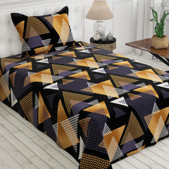 Black Geometric Sateen Bed Sheet Set - 8280