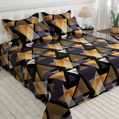 Black Geometric Sateen Bed Sheet Set - 8280