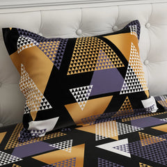 Black Geometric Sateen Bed Sheet Set - 8280