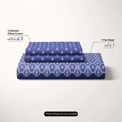 Xara Blue Geometric Grid Bed Sheet Set - 8296-97