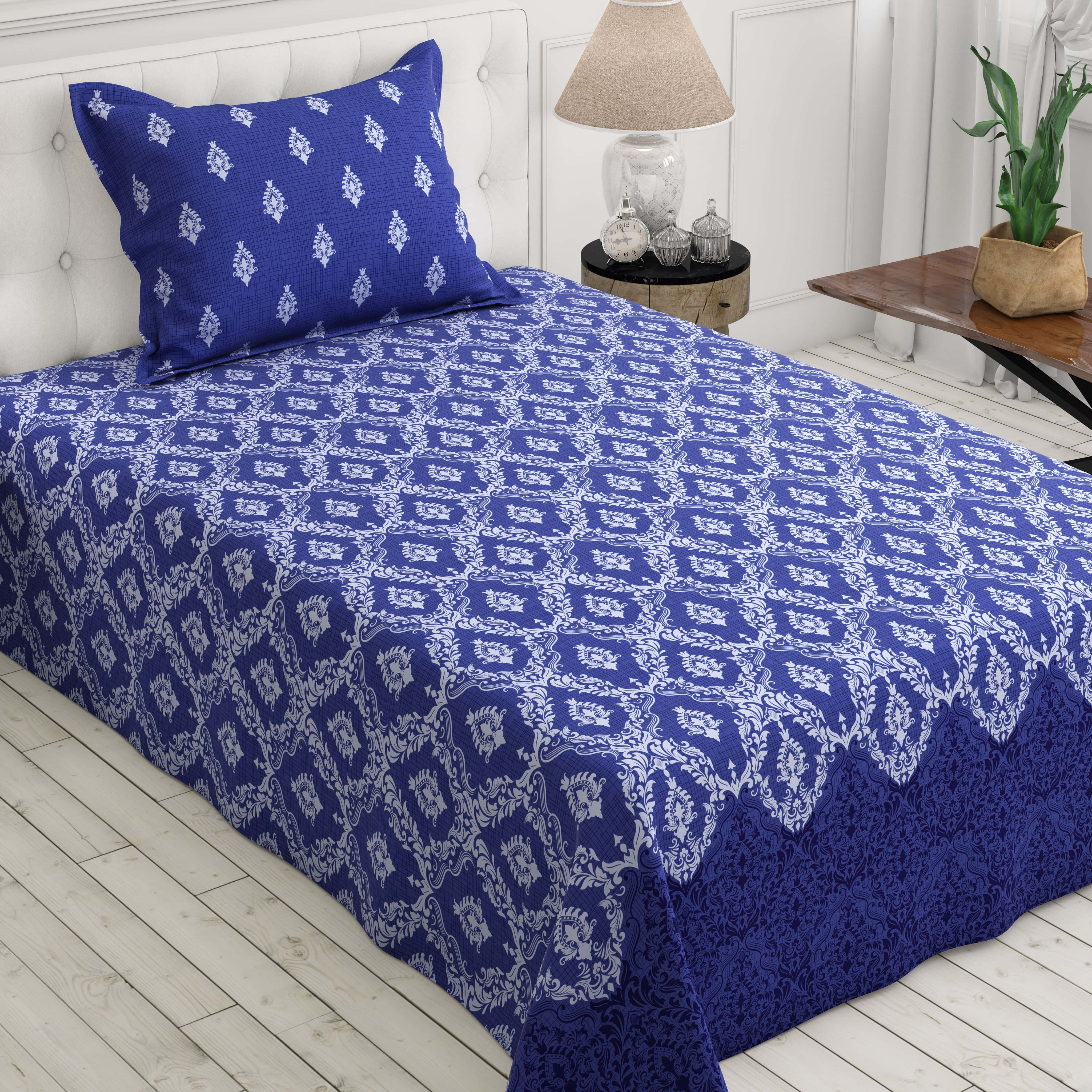 Xara Blue Geometric Grid Bed Sheet Set - 8296-97