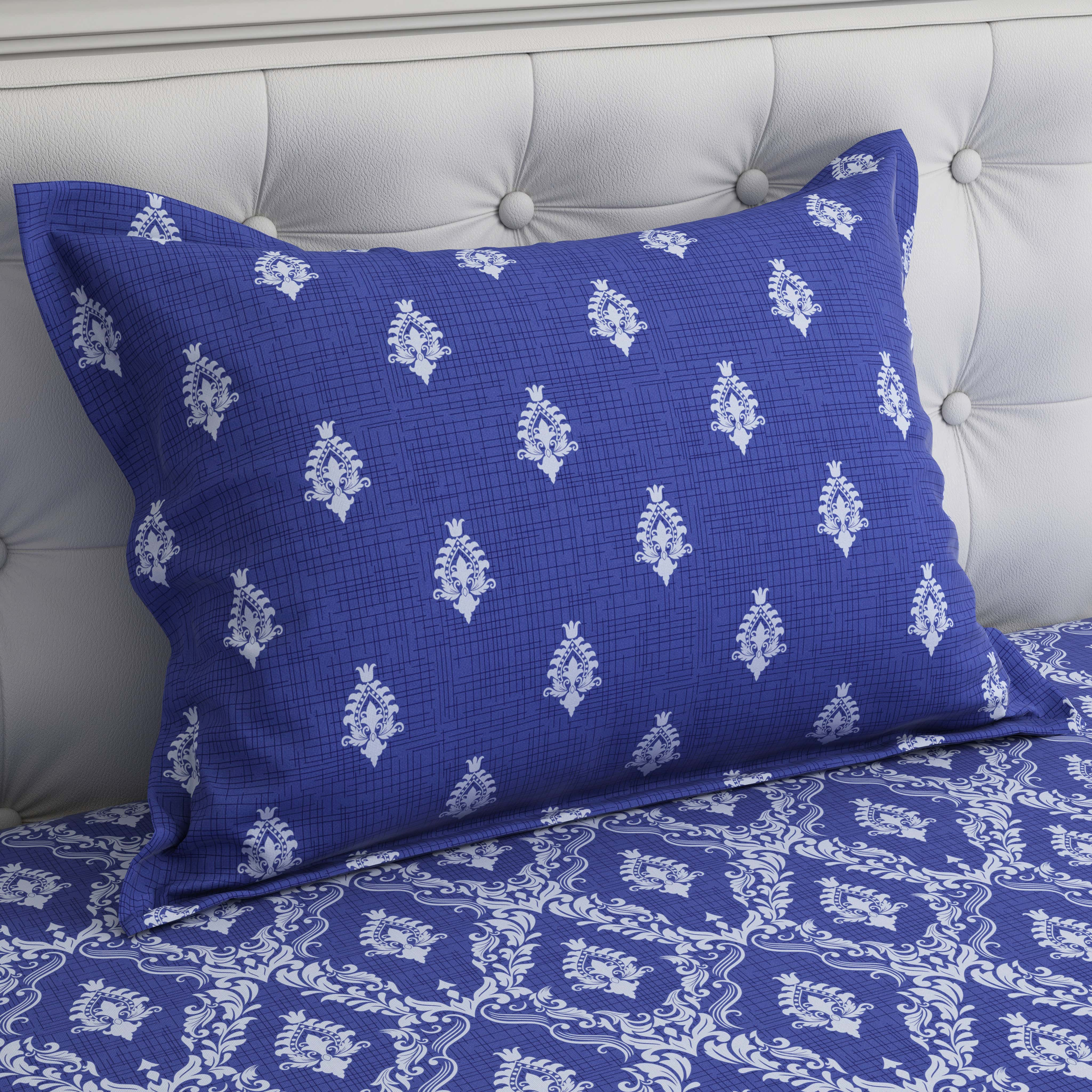 Xara Blue Geometric Grid Bed Sheet Set - 8296-97