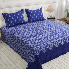 Xara Blue Geometric Grid Bed Sheet Set - 8296-97