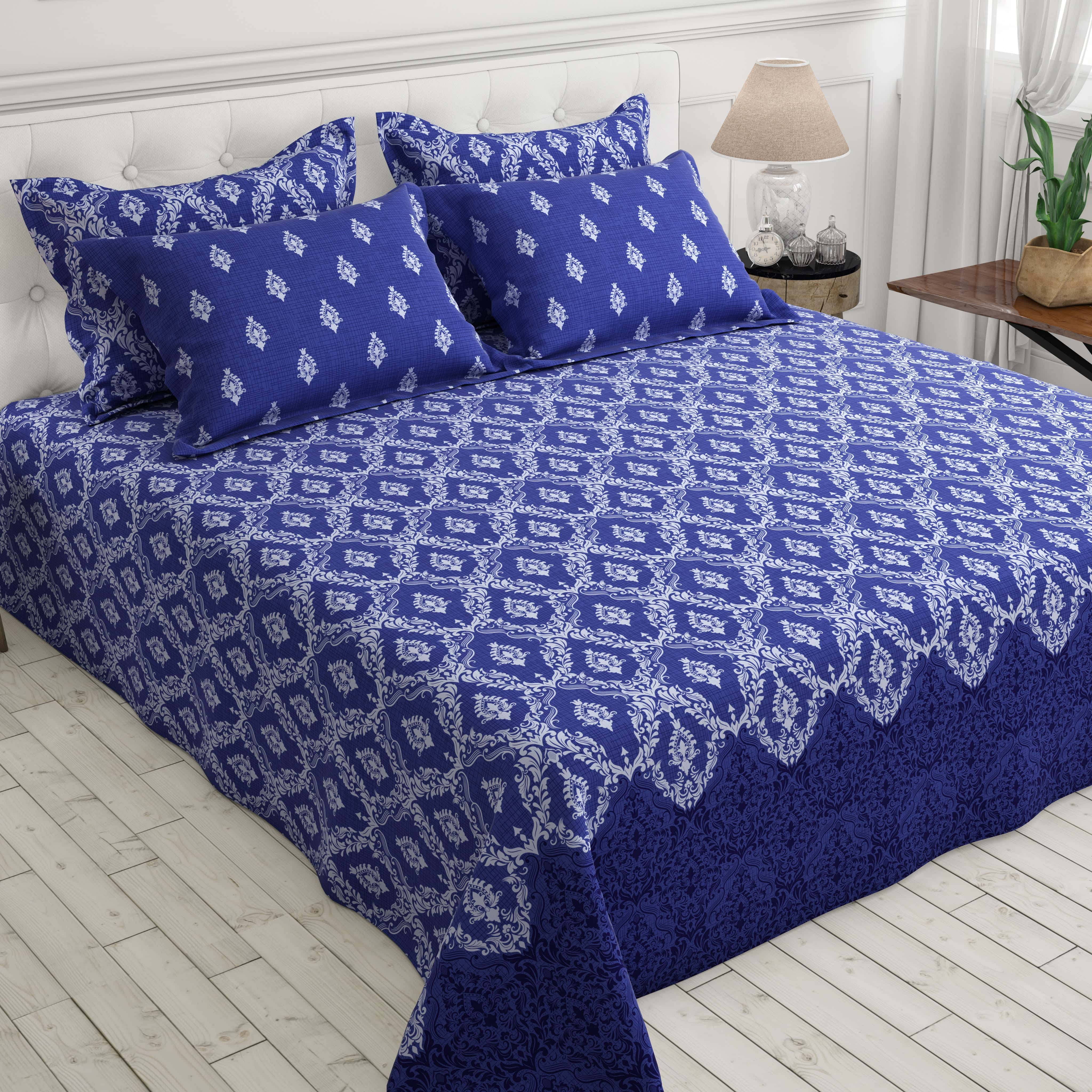 Xara Blue Geometric Grid Bed Sheet Set - 8296-97