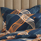 Navy Blue Wavy Stripe Geometric Sateen Quilt Cover Set - 8313