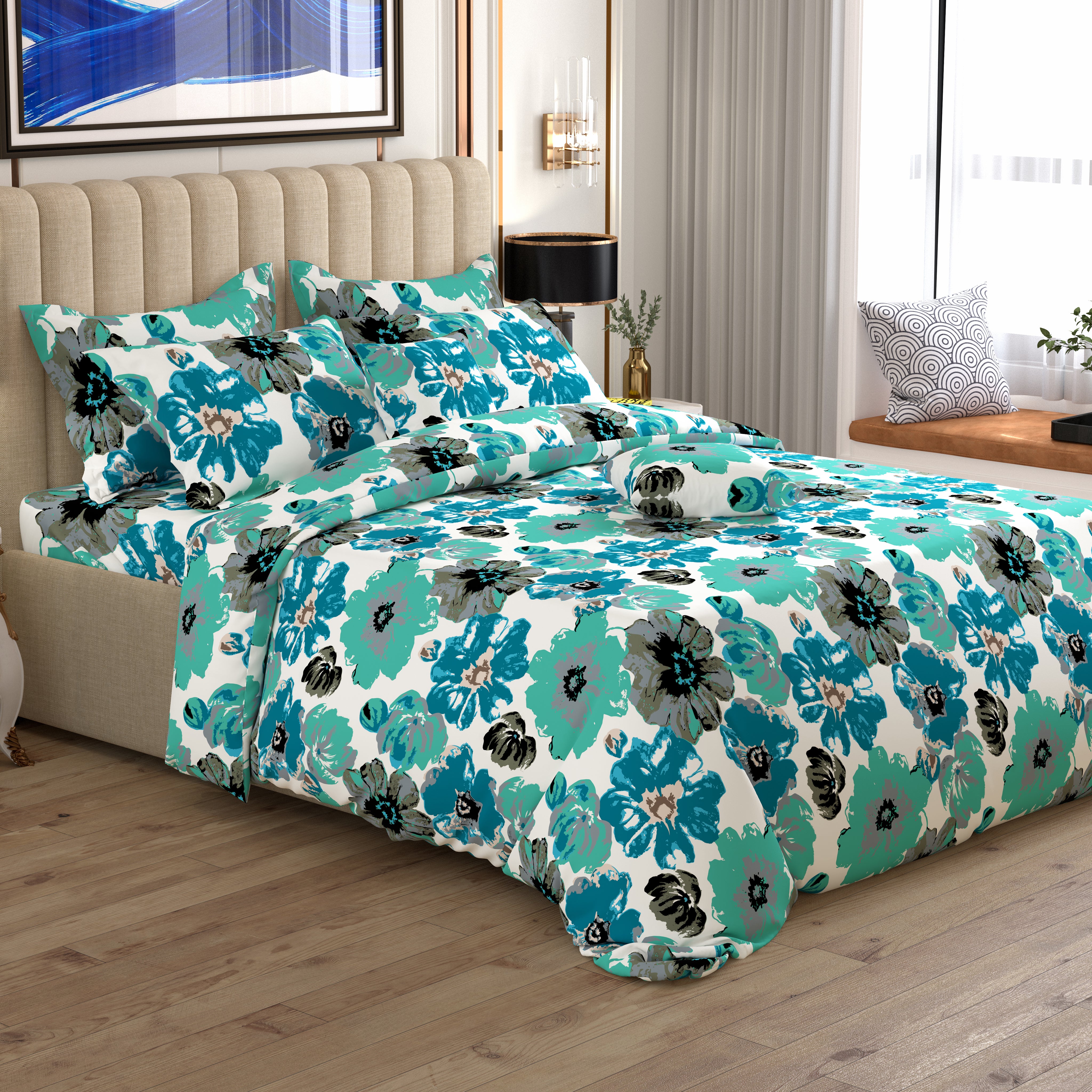 Blue Floral Sateen Quilt Cover Set - 8315