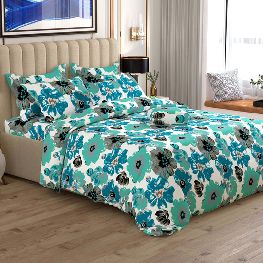 Blue Floral Sateen Quilt Cover Set - 8315