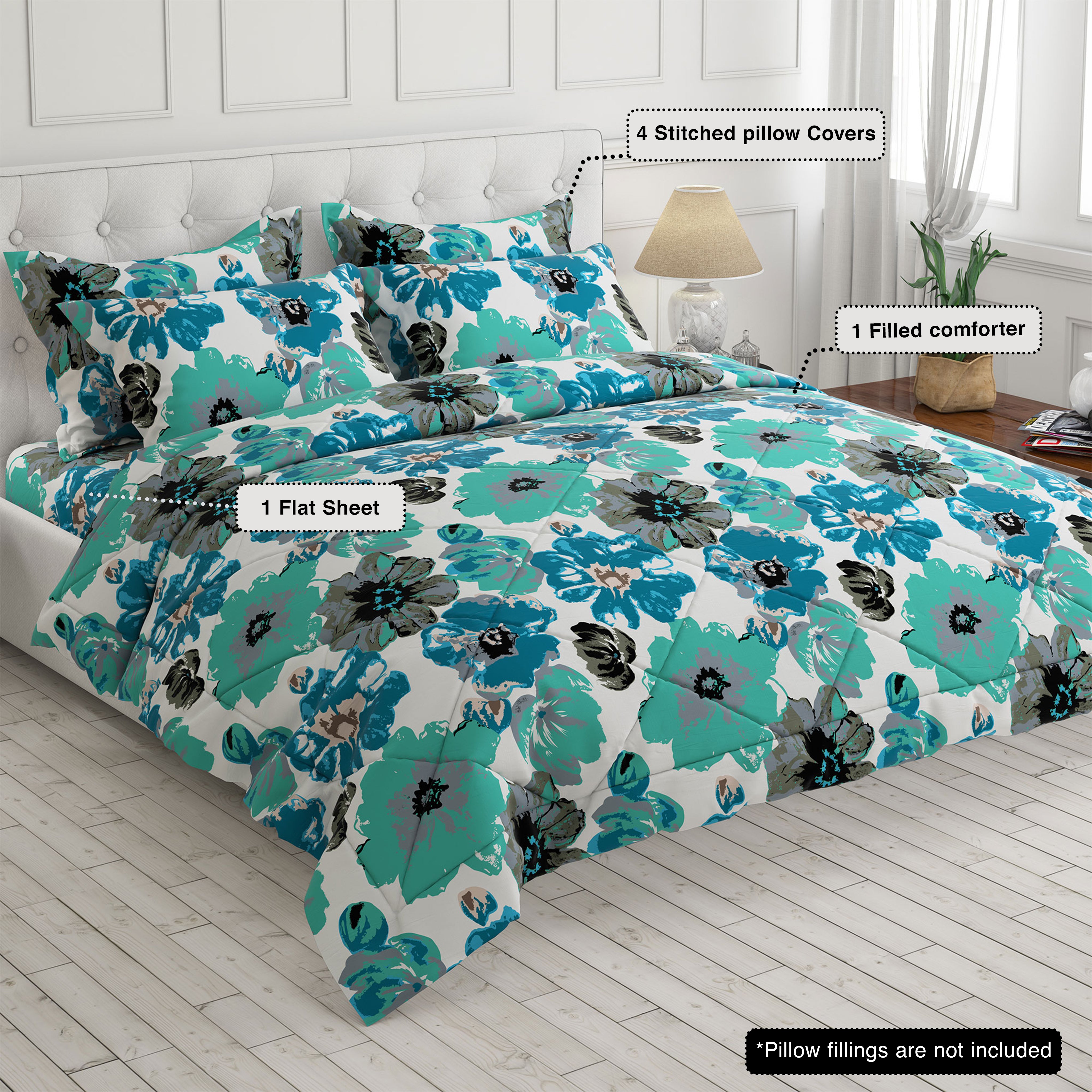 Ferozi Floral Sateen 6-pcs Comforter Set - 8315