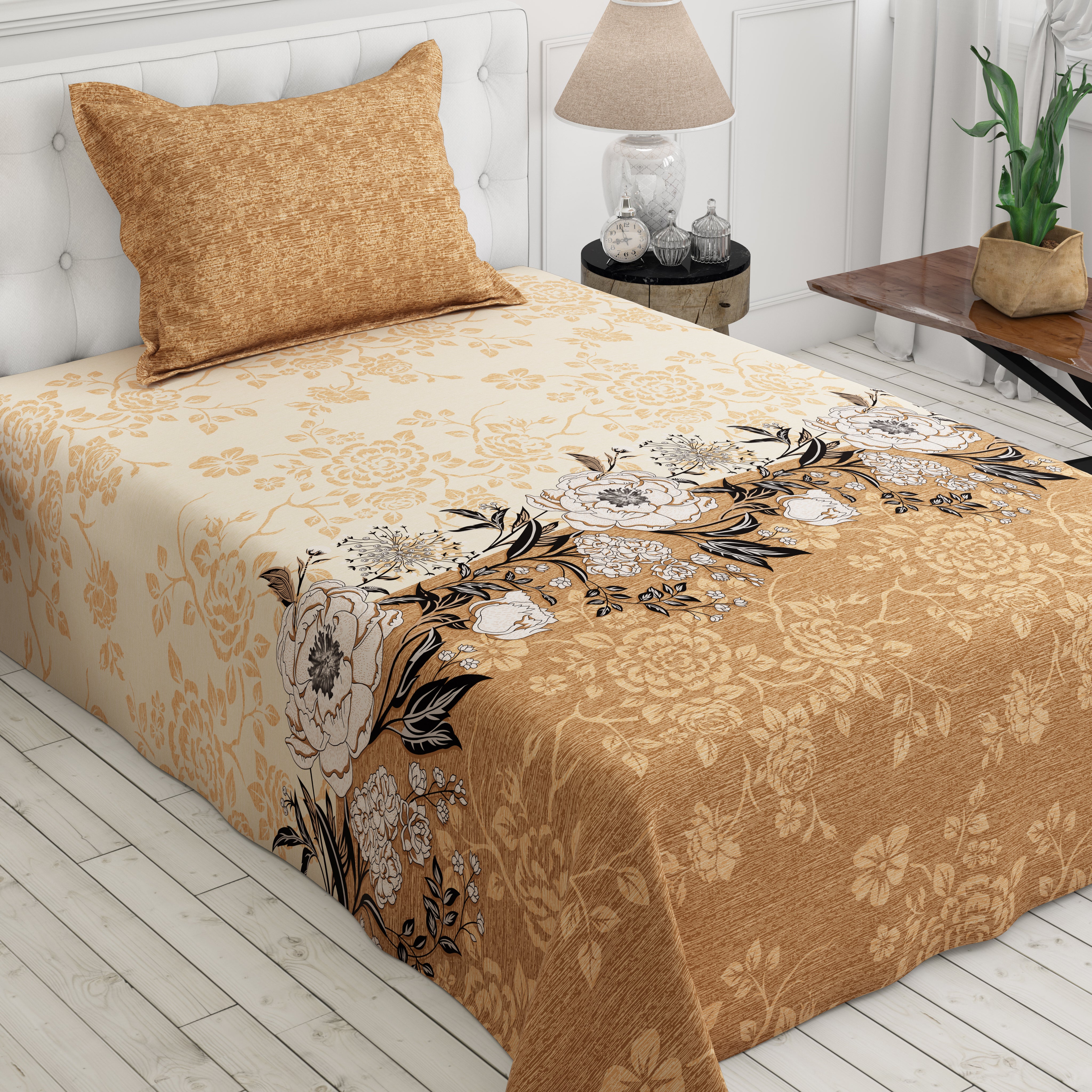 Xara Fawn Floral Striped Border Bed Sheet Set - 8316-17