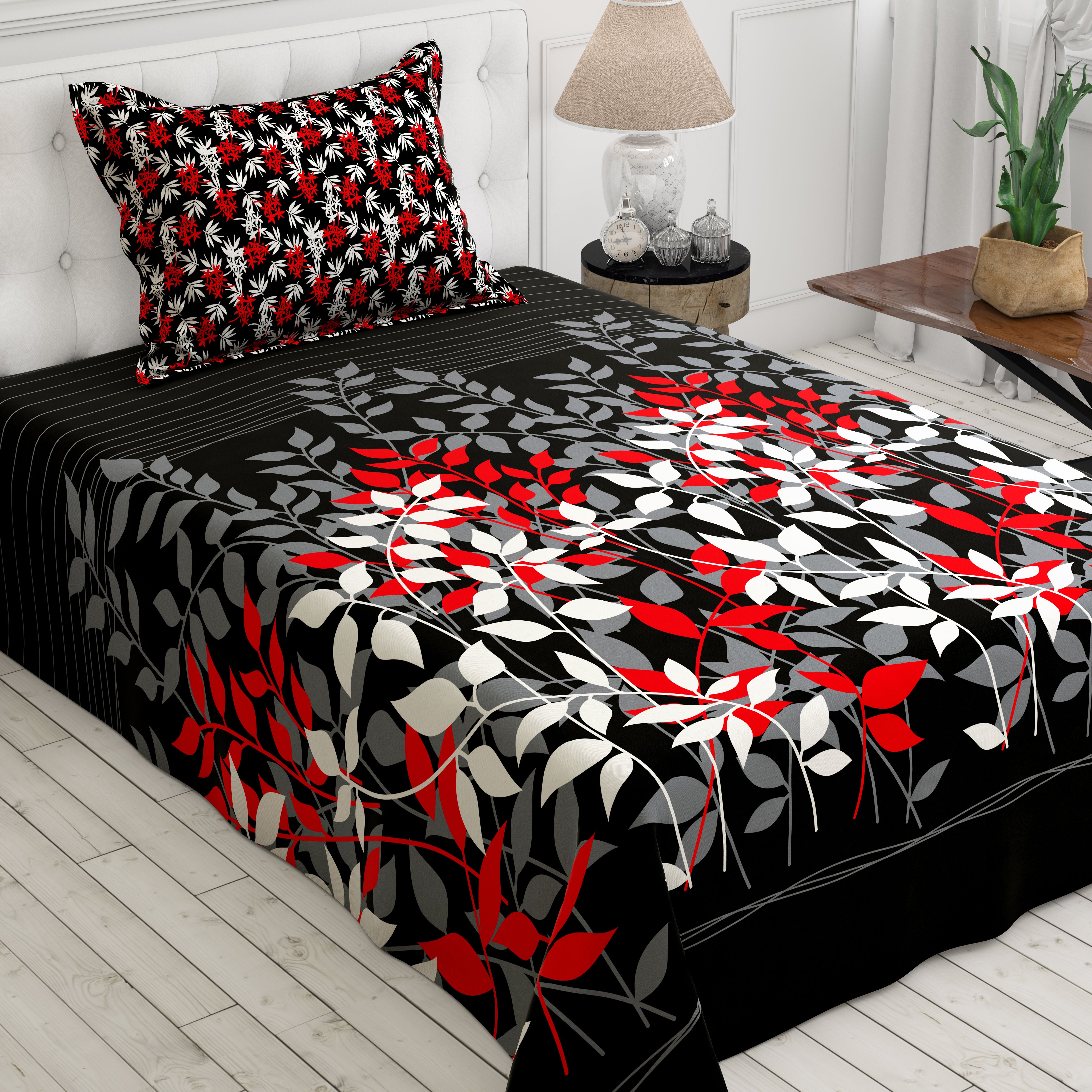 Xara Black Floral Stripe Bed Sheet Set - 8360-61