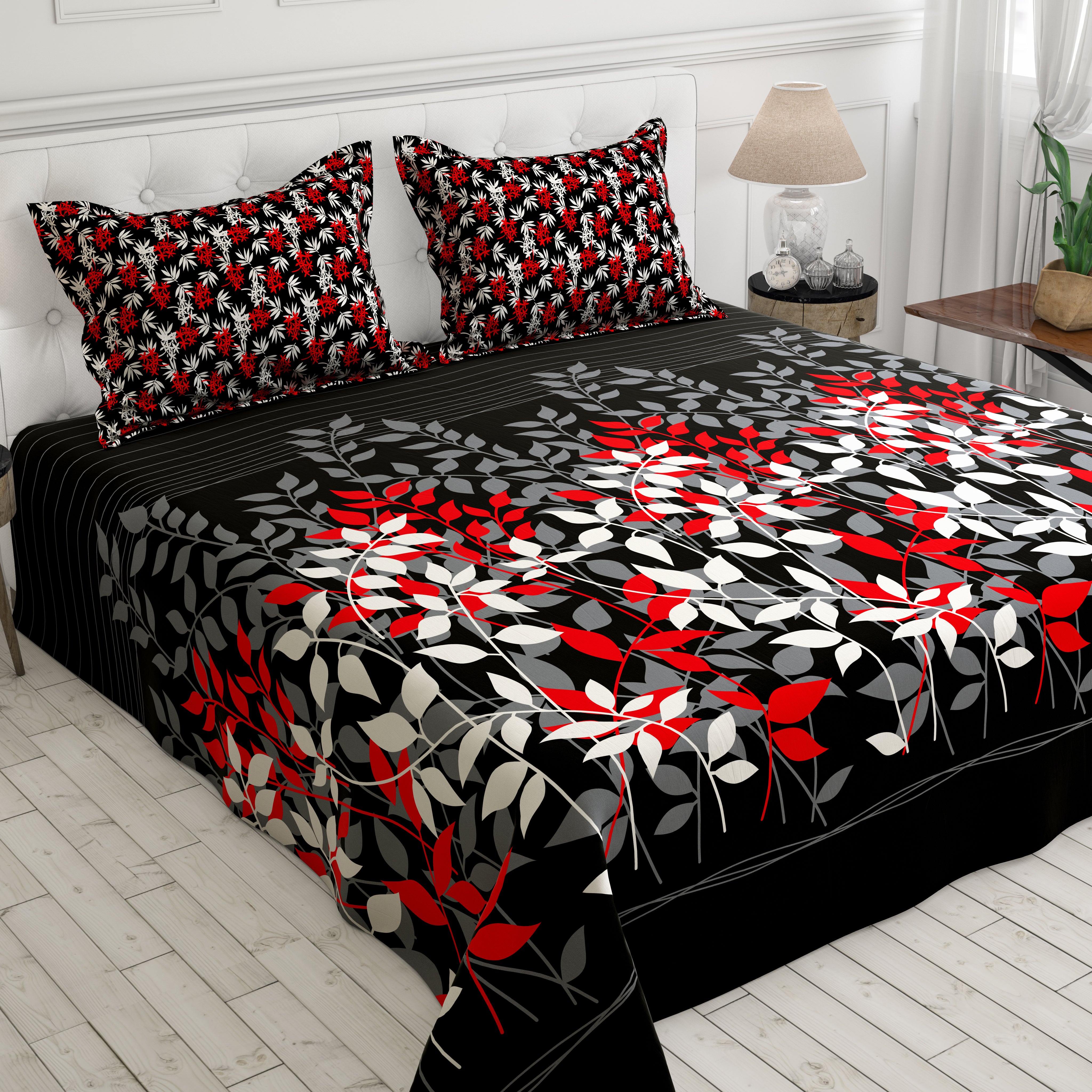 Xara Black Floral Stripe Bed Sheet Set - 8360-61