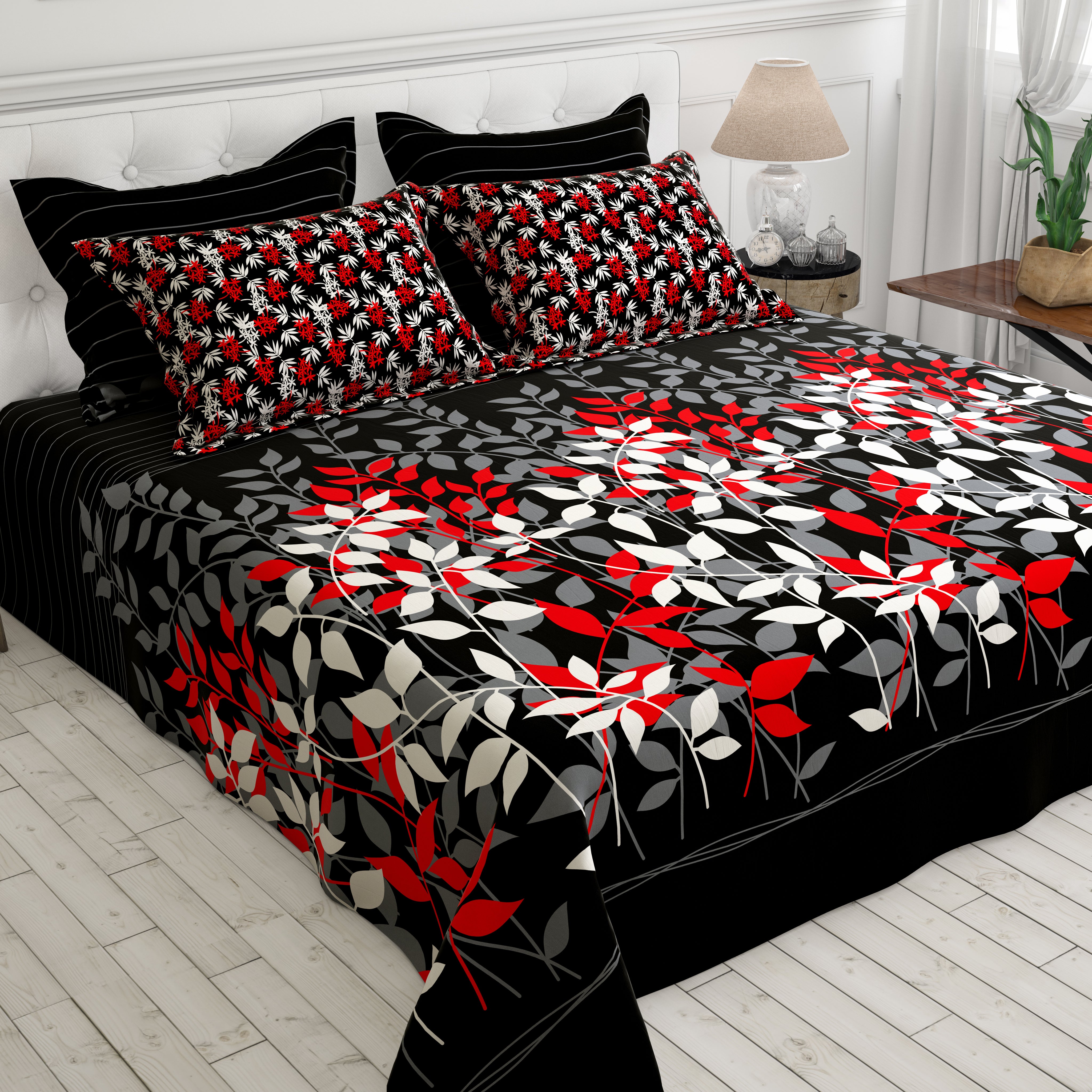 Xara Black Floral Stripe Bed Sheet Set - 8360-61