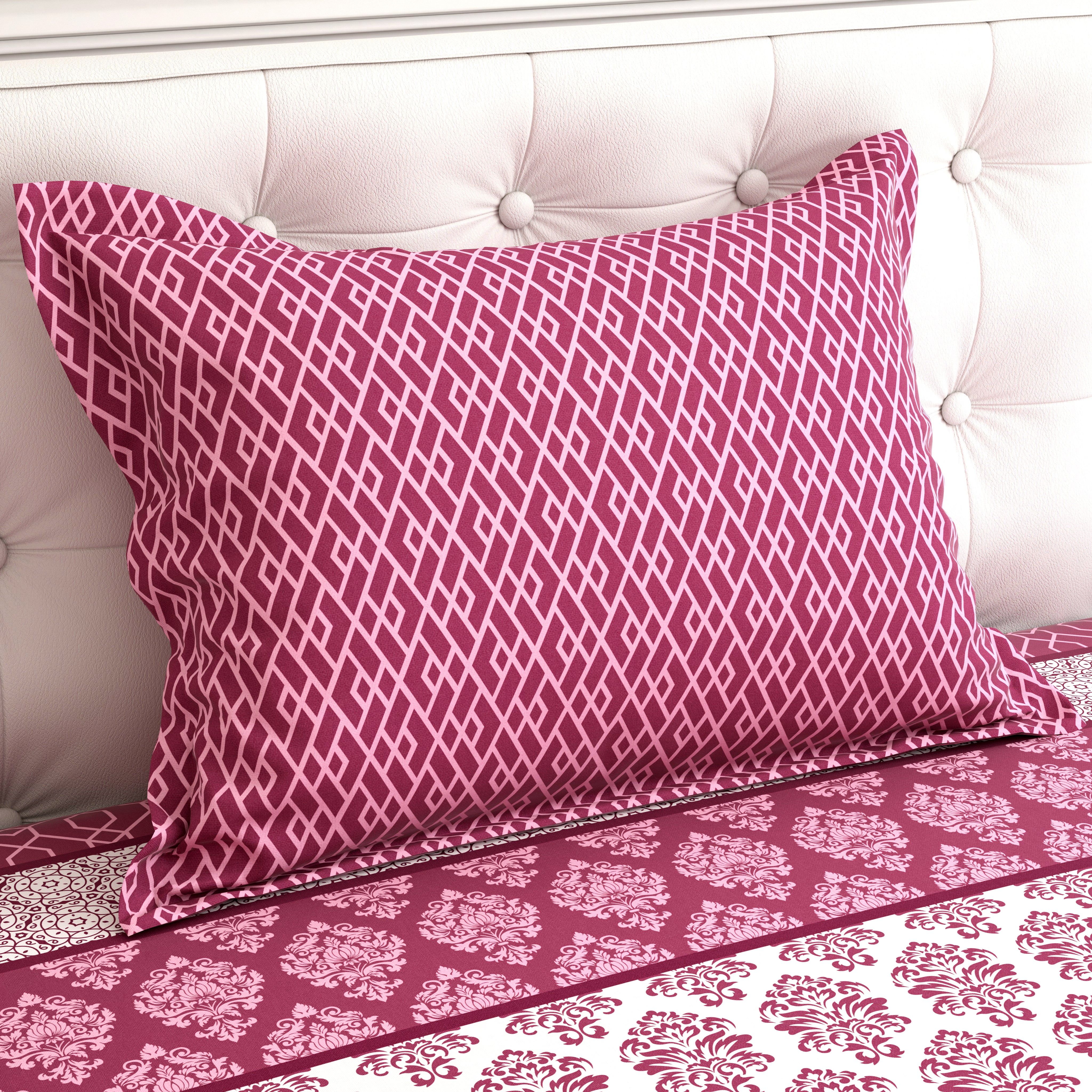 Xara Maroon Striped Geometric Bed Sheet Set - 8367-68