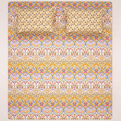 Xara Cream Paisley Geometric Grid Bed Sheet Set - 8371-72