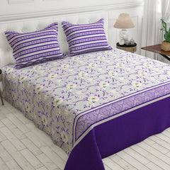 Xara Grey Floral Stripe Bed Sheet Set - 8394-95