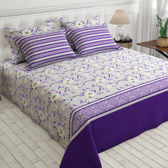 Xara Grey Floral Stripe Bed Sheet Set - 8394-95