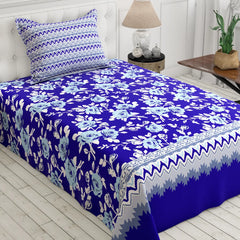 Xara Blue Floral Stripe Bed Sheet Set - 8403-04