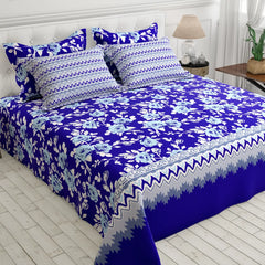 Xara Blue Floral Stripe Bed Sheet Set - 8403-04