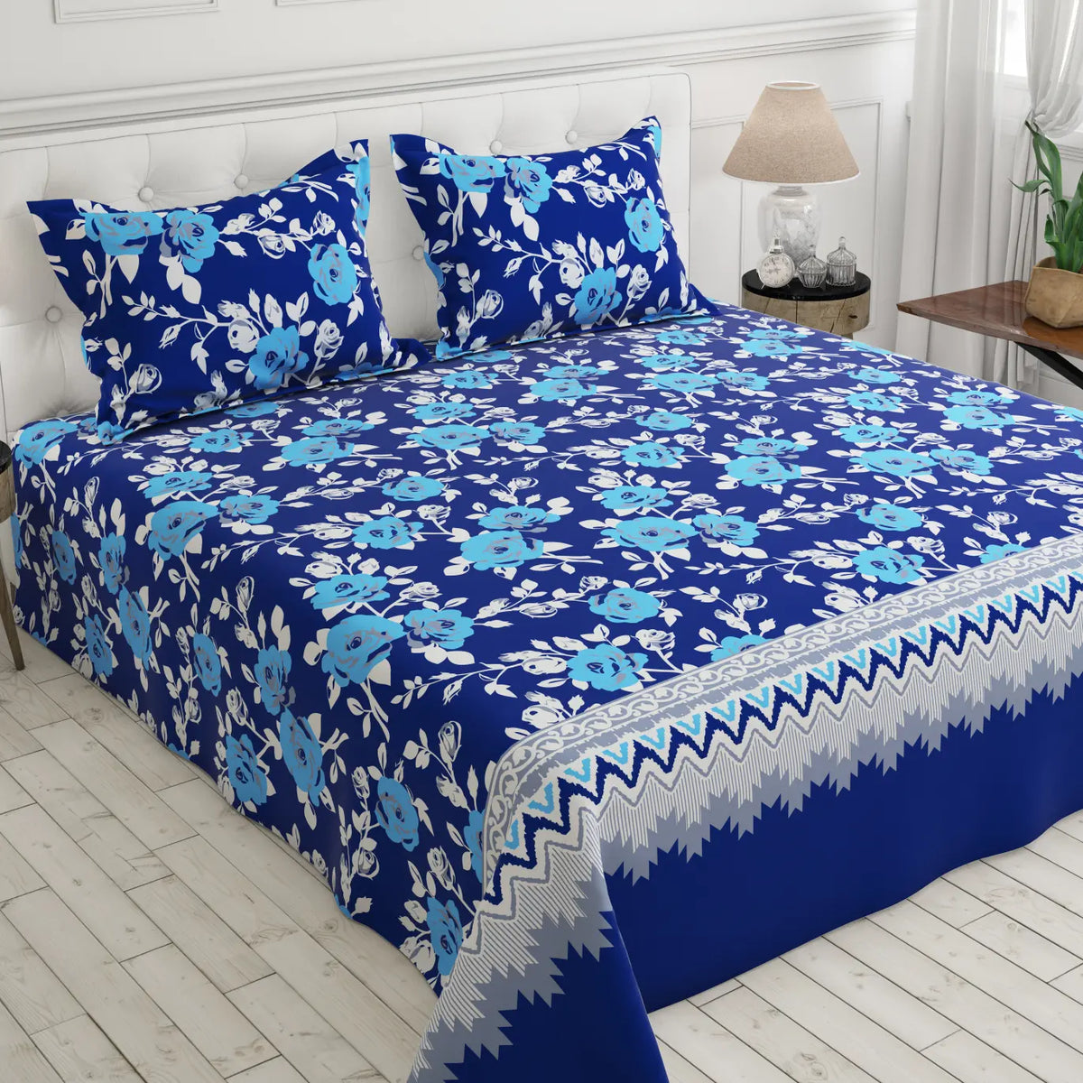MARINE FLOWER SATEEN BED SHEET SET