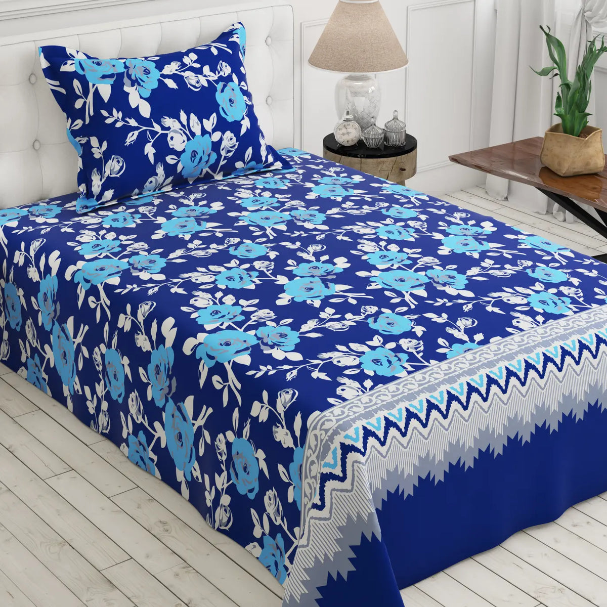 MARINE FLOWER SATEEN BED SHEET SET