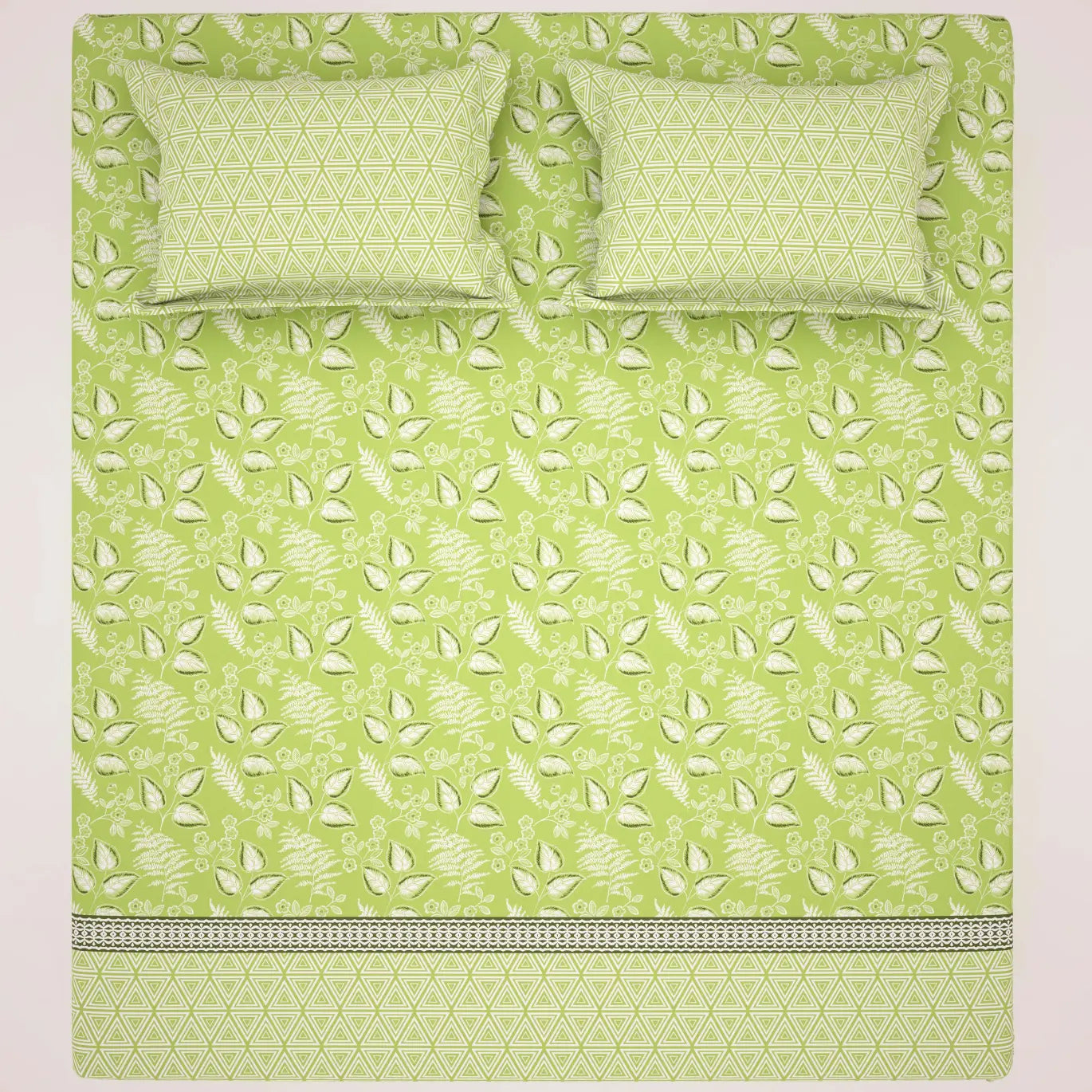 Xara Green Leaf Geometric Grid Bed Sheet Set - 8410-11