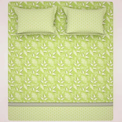 Xara Green Leaf Geometric Grid Bed Sheet Set - 8410-11