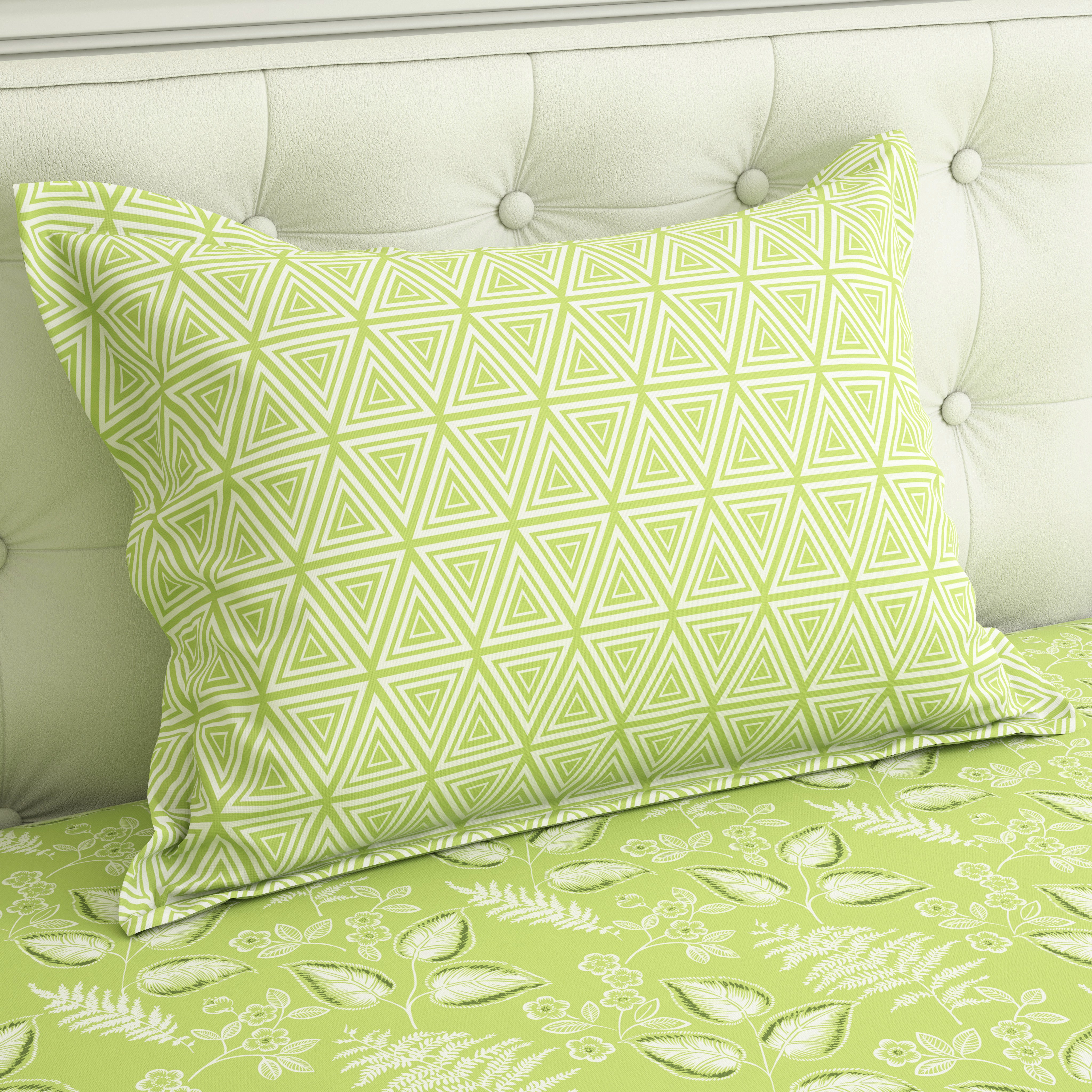 Xara Green Leaf Geometric Grid Bed Sheet Set - 8410-11