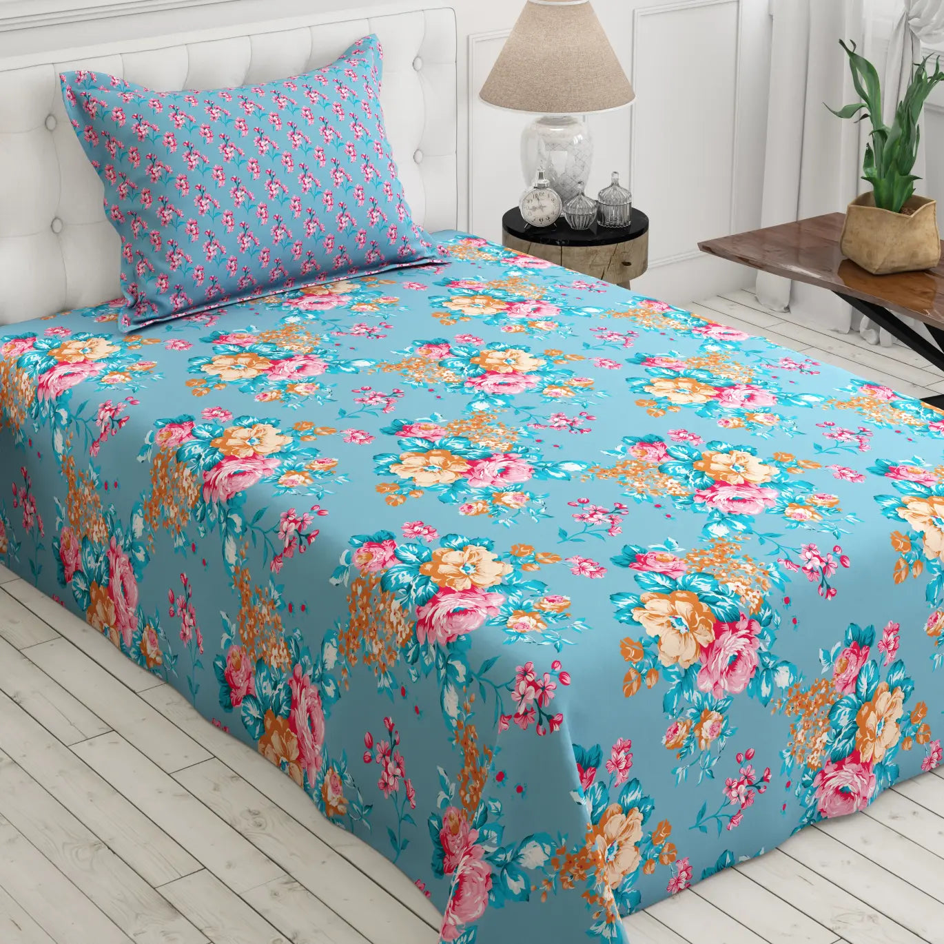 Xara Blue Floral Bed Sheet Set - 8429-30