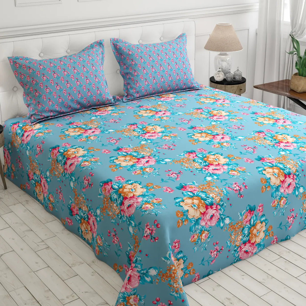 Xara Blue Floral Bed Sheet Set - 8429-30