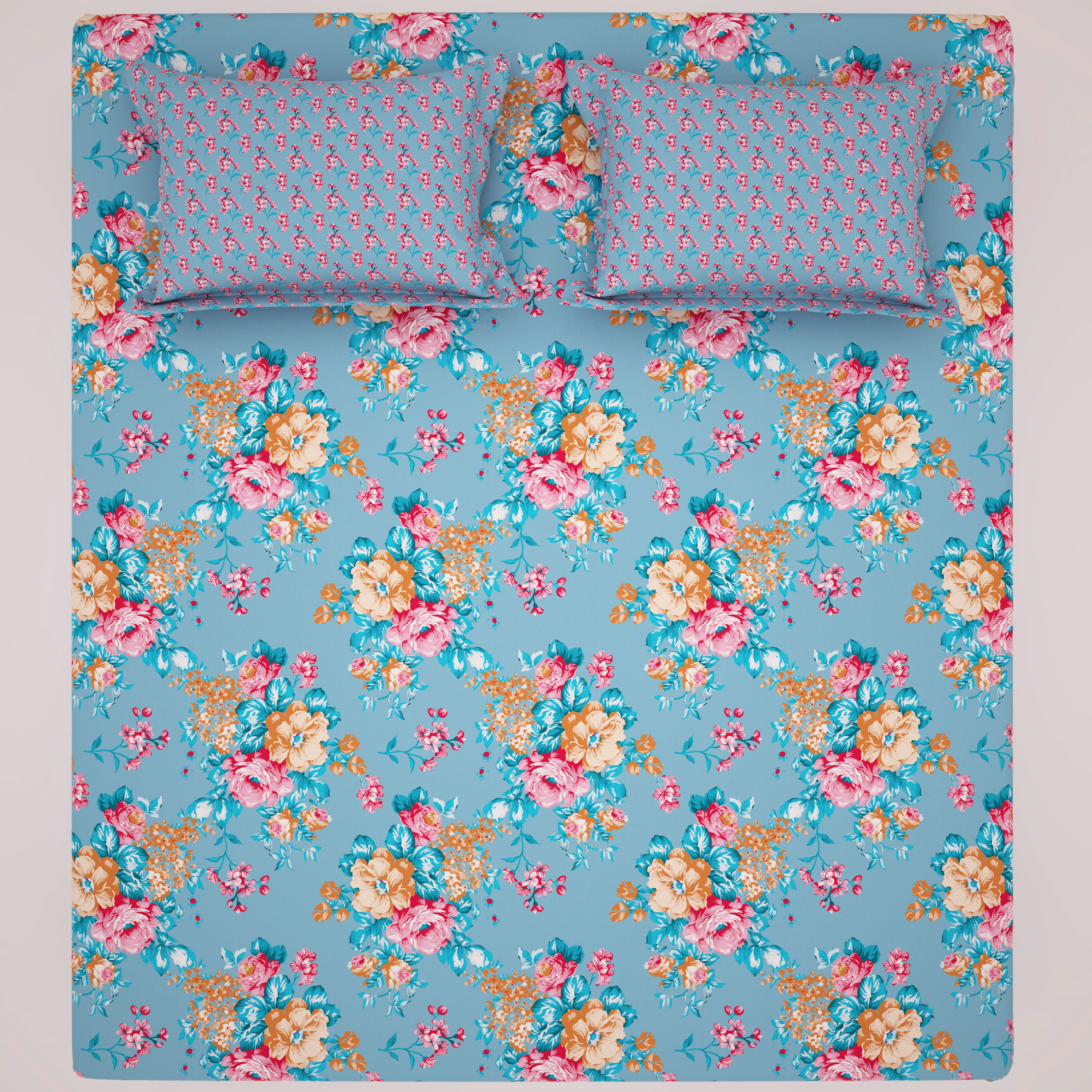 Xara Blue Floral Bed Sheet Set - 8429-30