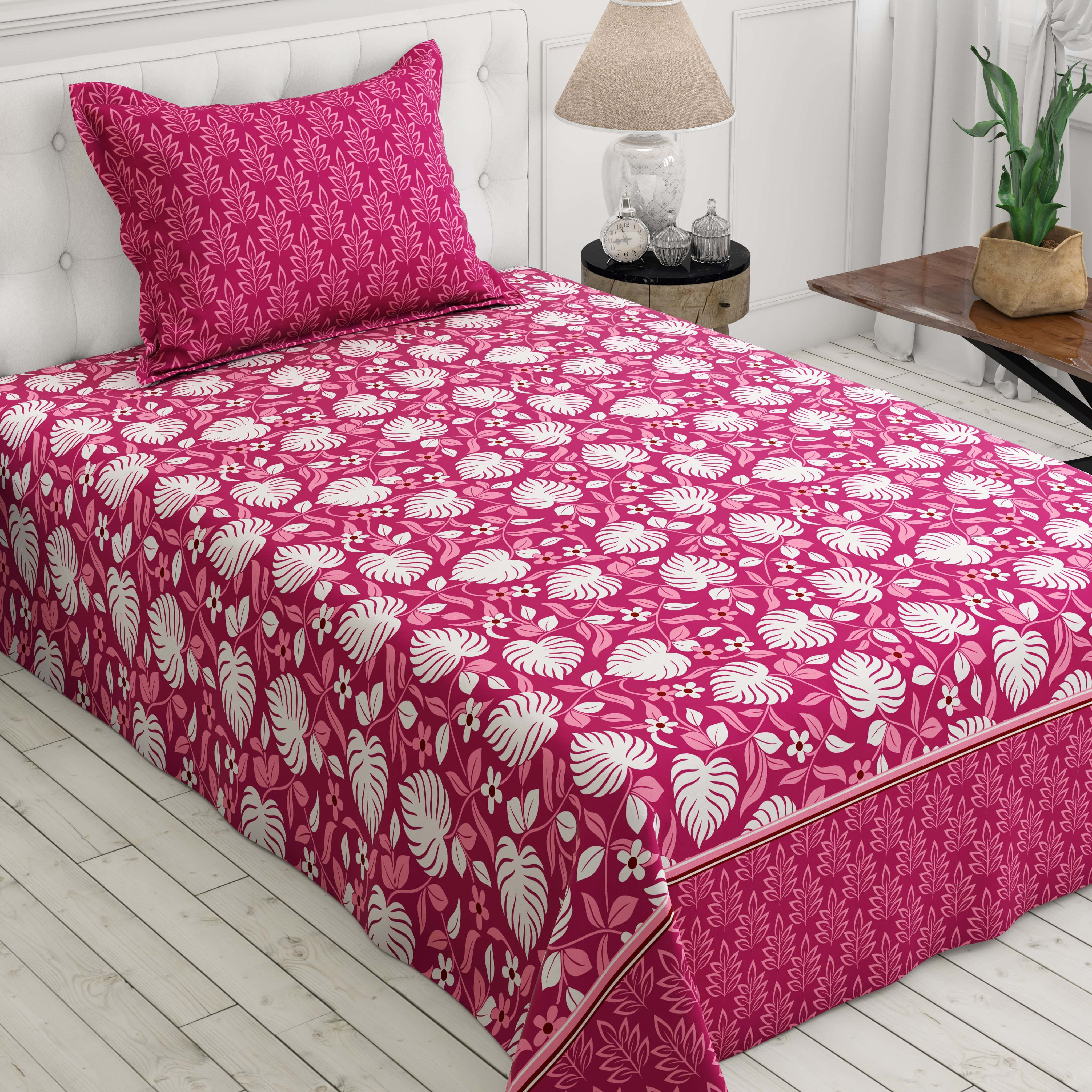 Xara Maroon Floral Stripe Bed Sheet Set - 8462-63