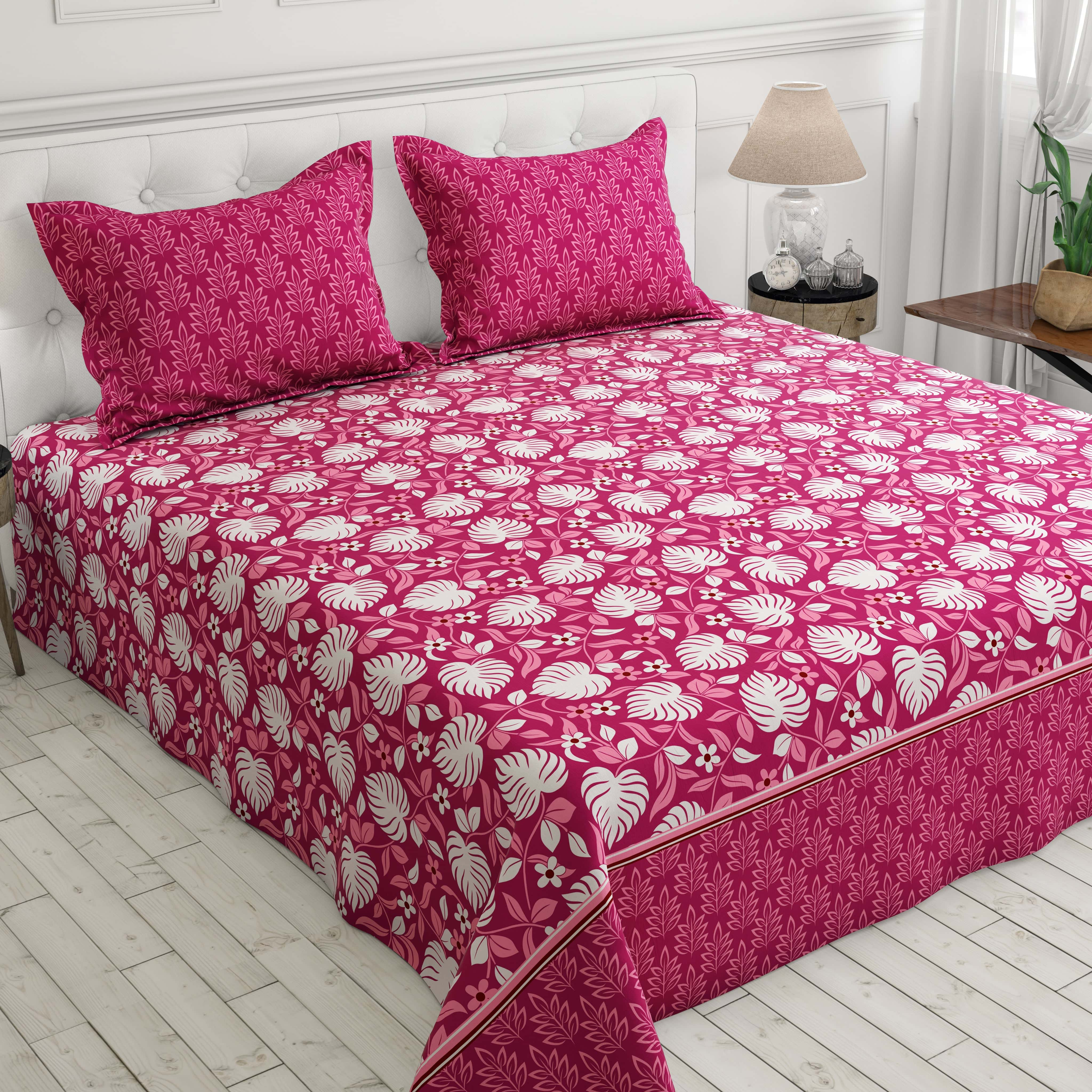 Xara Maroon Floral Stripe Bed Sheet Set - 8462-63