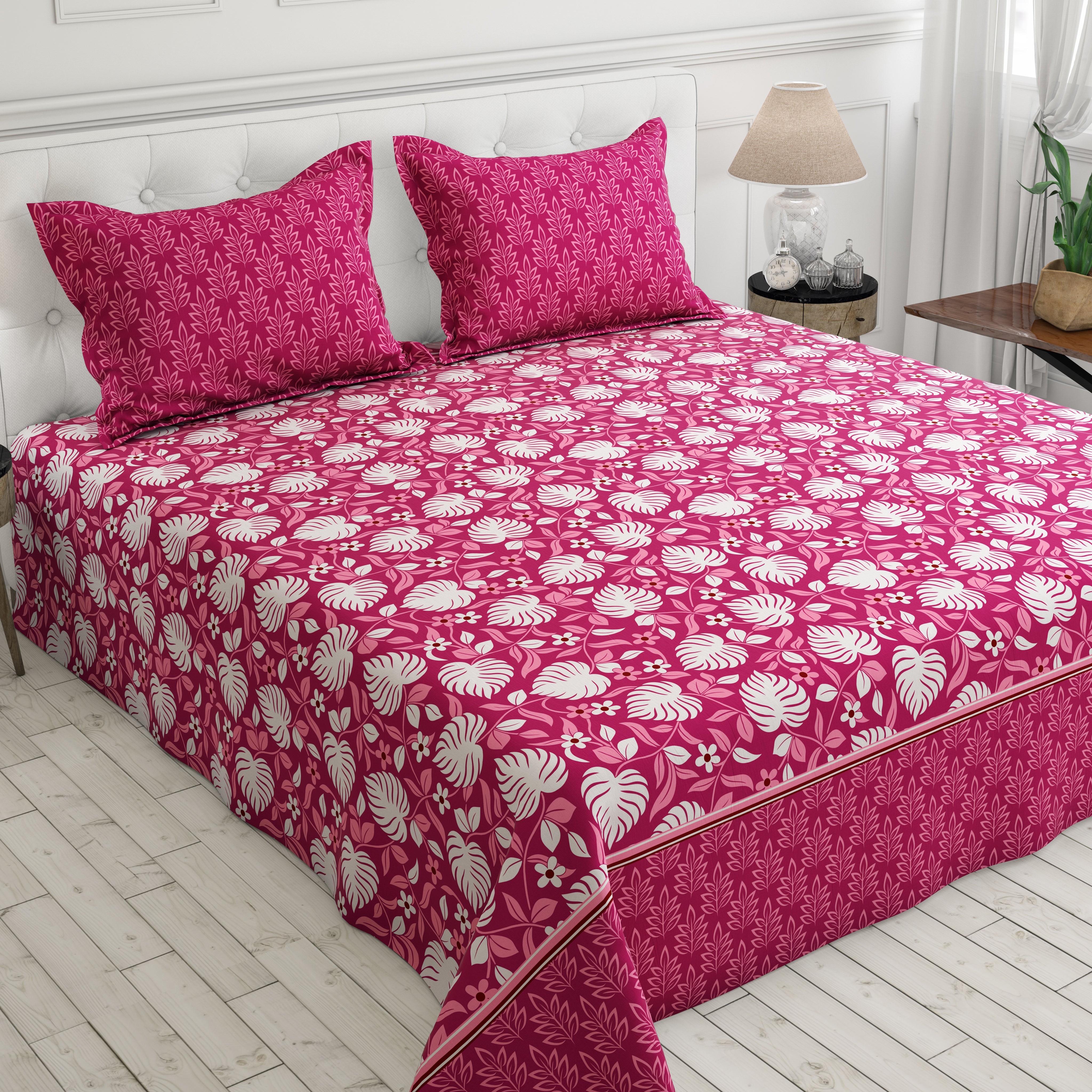 Xara Maroon Floral Stripe Bed Sheet Set - 8462-63