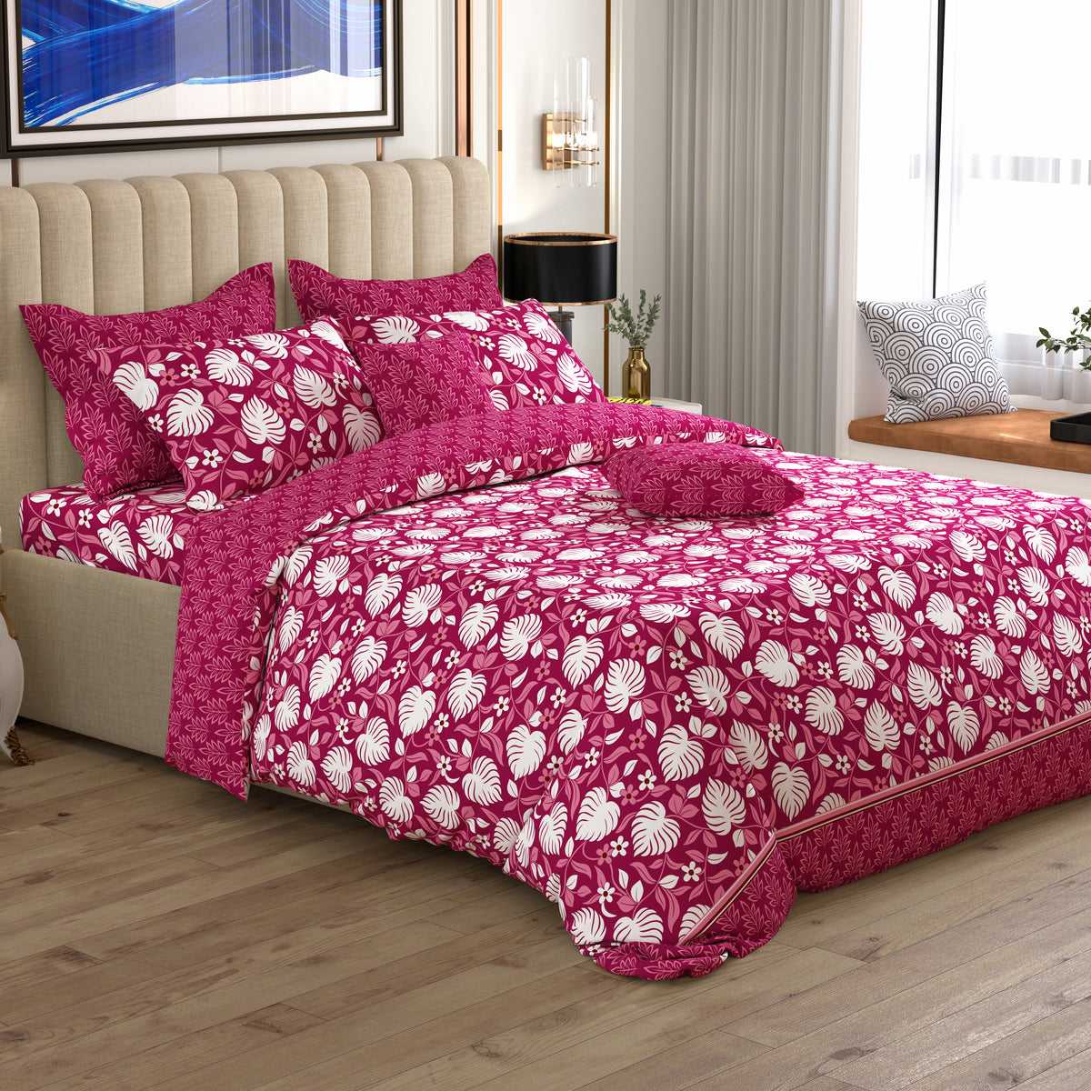 FUCHSIA BLOOM  Xara 8 Pcs King Reversible Quilt Cover Set Bedsheet