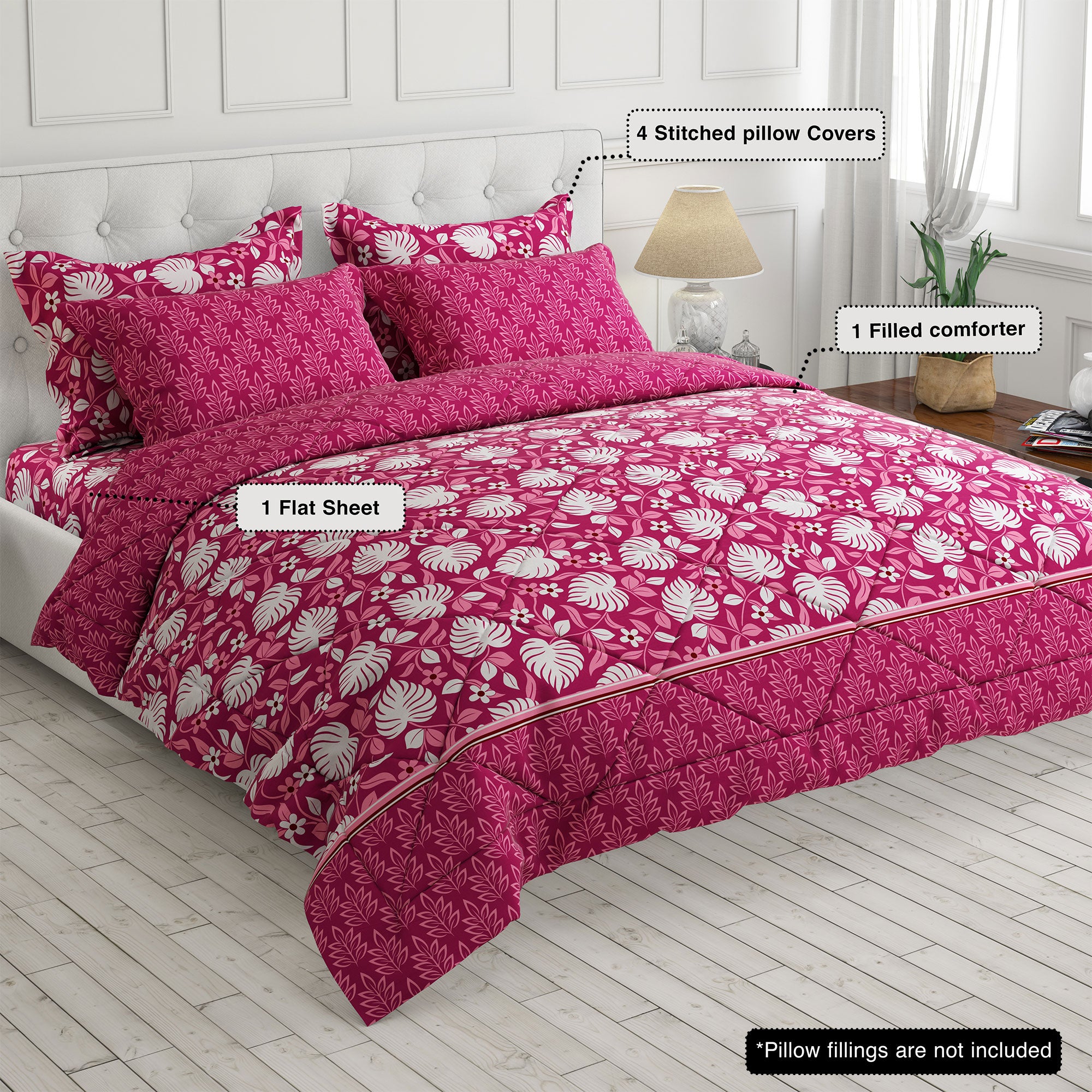 Pink Floral Cotton Blend 6-Pcs Comforter Set - 8462