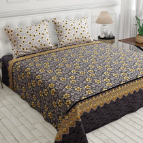 Xara Grey Floral Stripe Bed Sheet Set