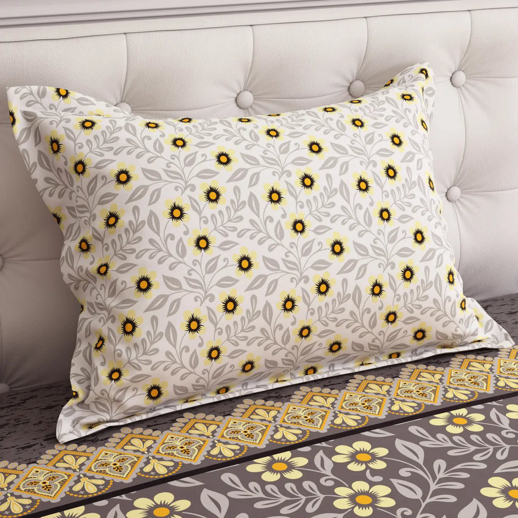 Xara Grey Floral Stripe Bed Sheet Set
