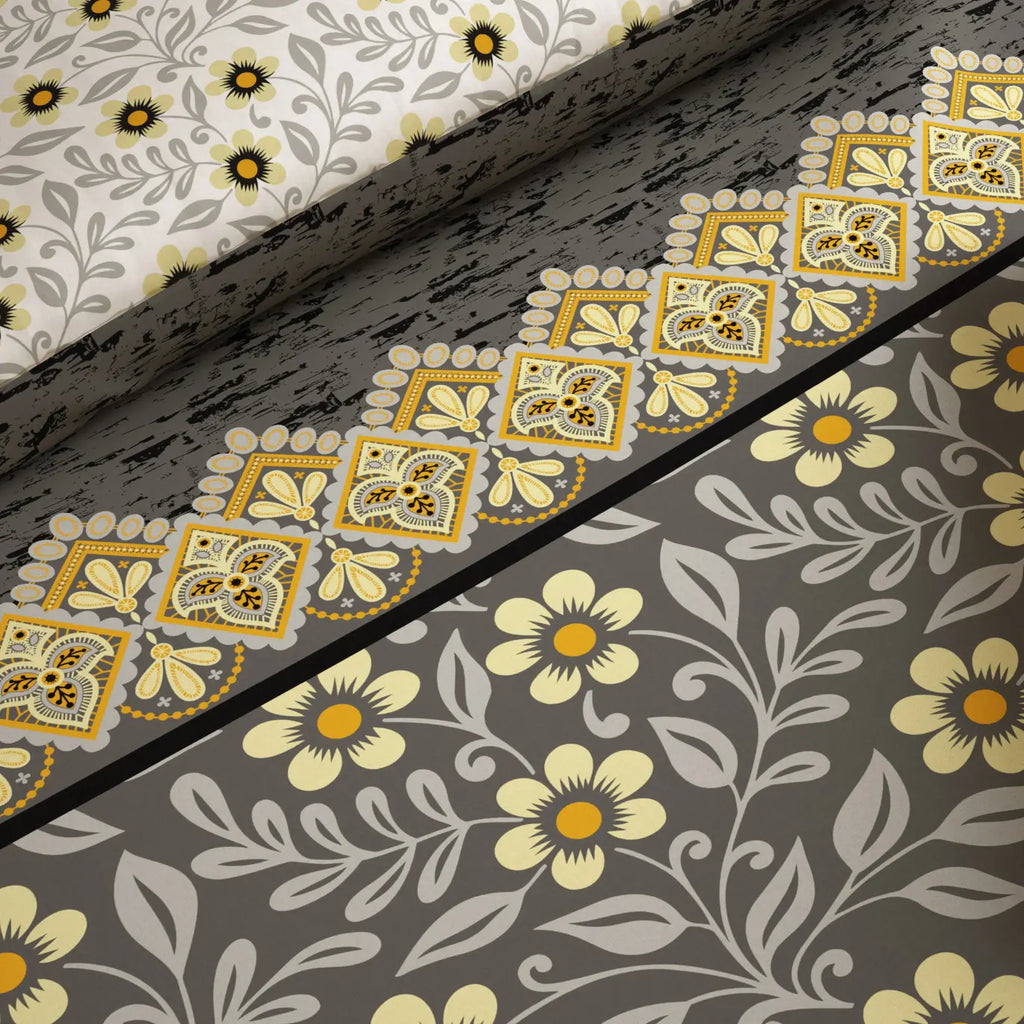 GREY FLORAL Xara 8 Pcs King Reversible Quilt Cover Set Bedsheet