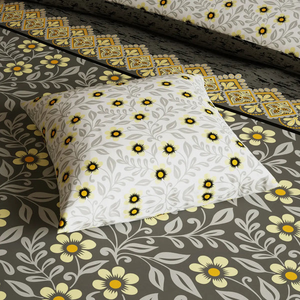 GREY FLORAL Xara 8 Pcs King Reversible Quilt Cover Set Bedsheet
