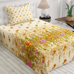 Xara Floral Stripe Border Bed Sheet Set Cream - 8484-85