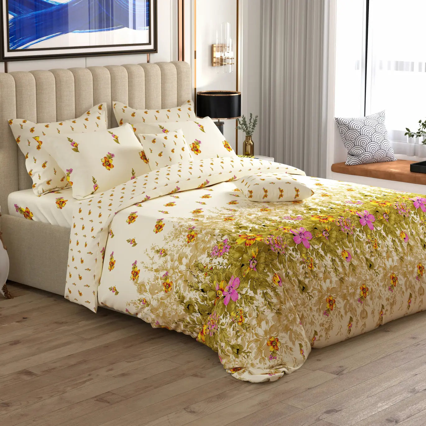 Xara 8 pcs king reversible quilt cover set bedsheet 8484-85