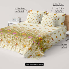 Xara Floral Stripe Border Bed Sheet Set Cream - 8484-85