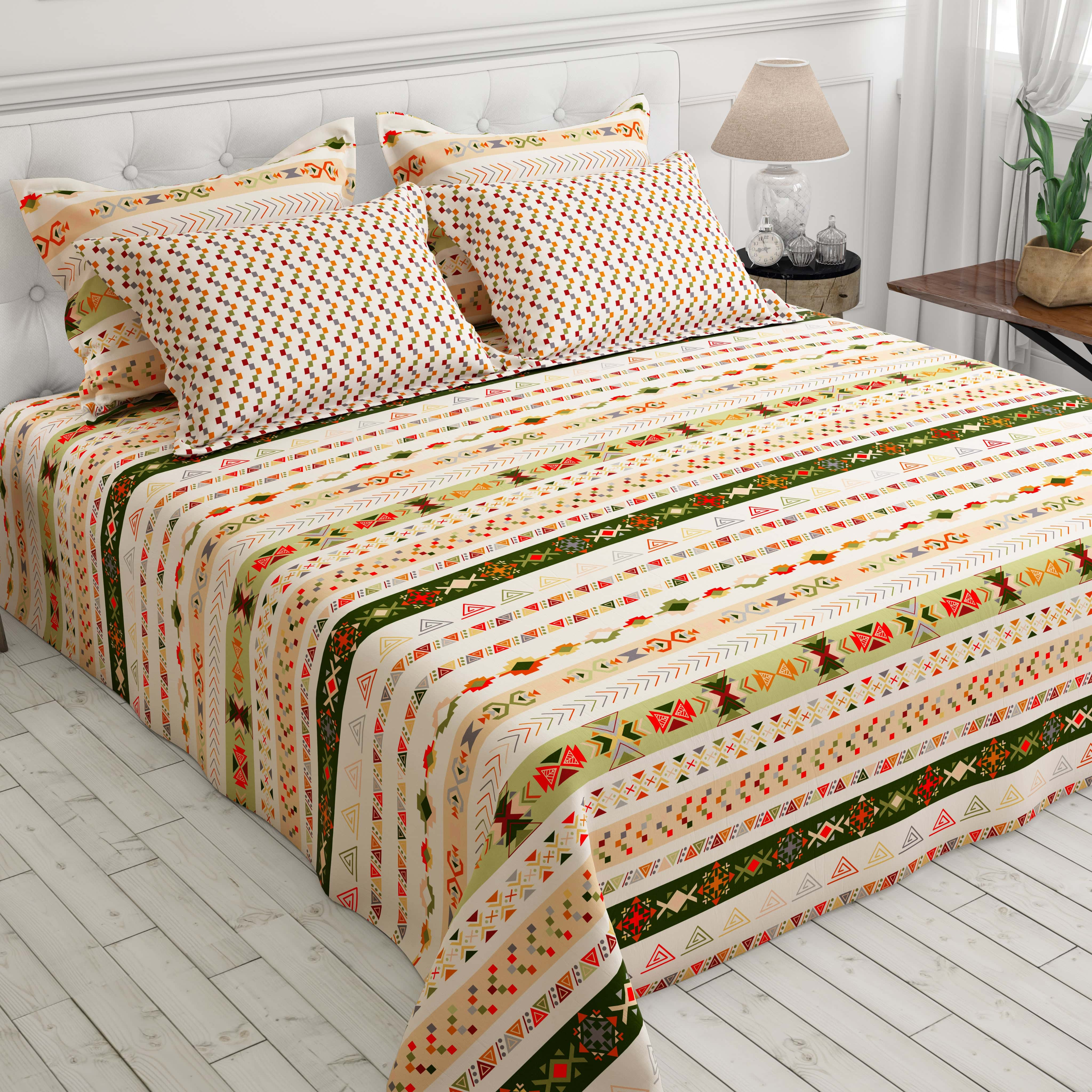 Xara Cream Striped Bed Sheet Set - 8486-91