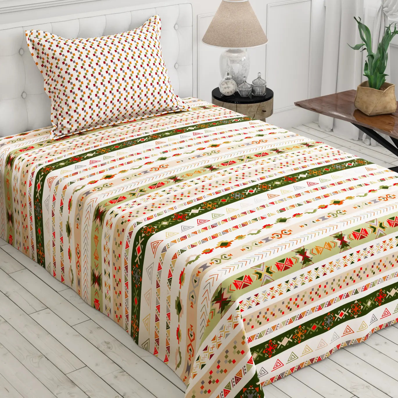 Xara Cream Striped Bed Sheet Set - 8486-91