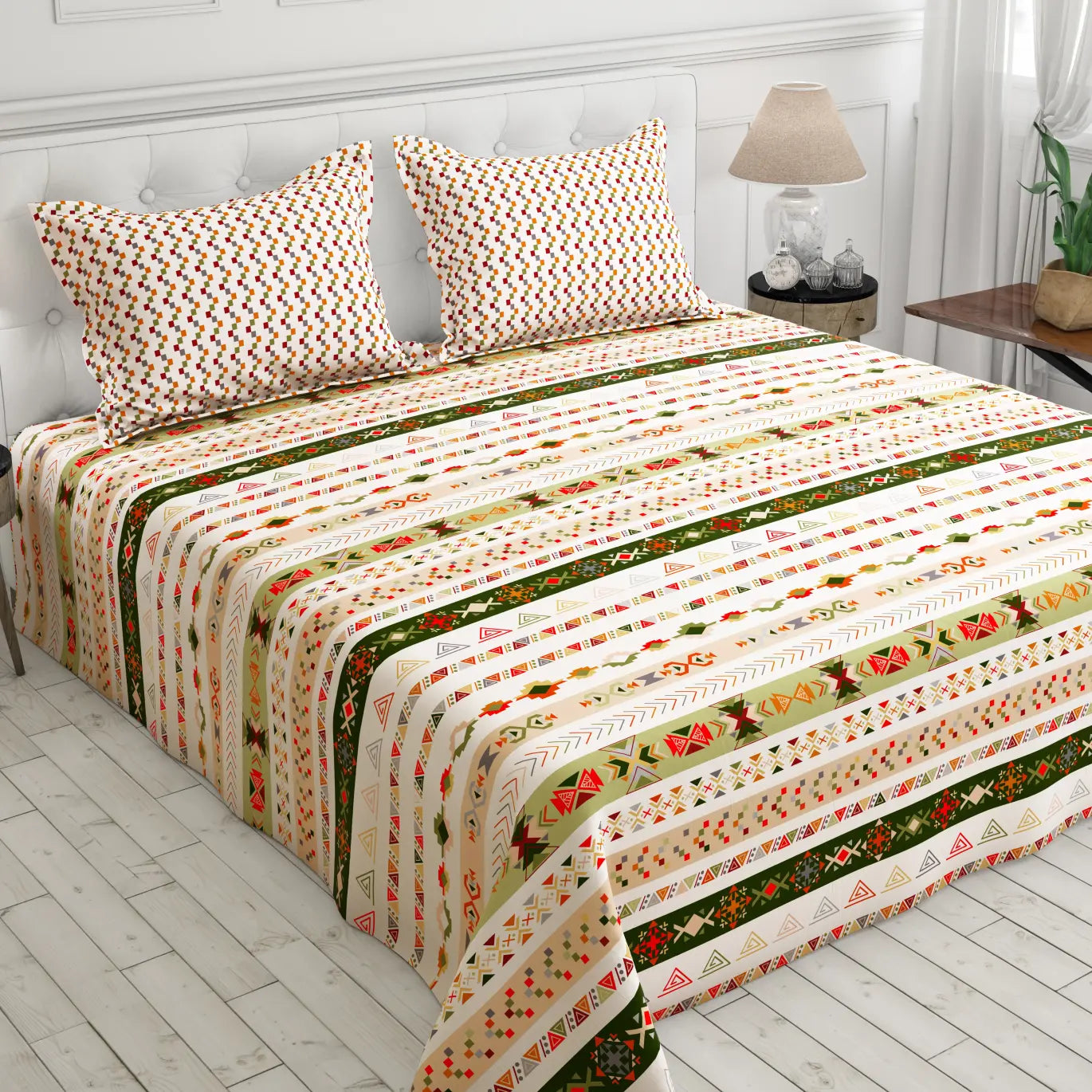 Xara Cream Striped Bed Sheet Set - 8486-91