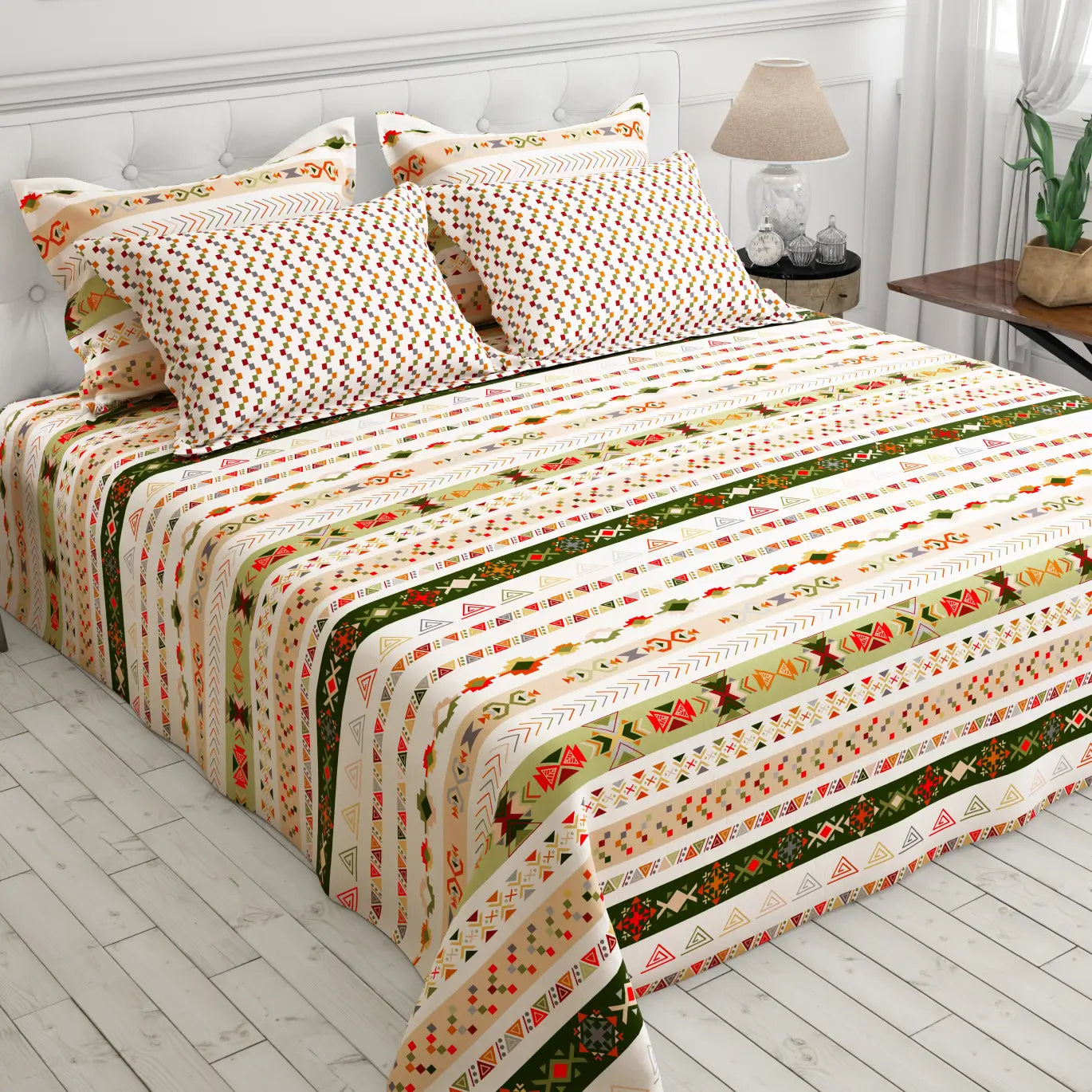 Xara Cream Striped Bed Sheet Set - 8486-91