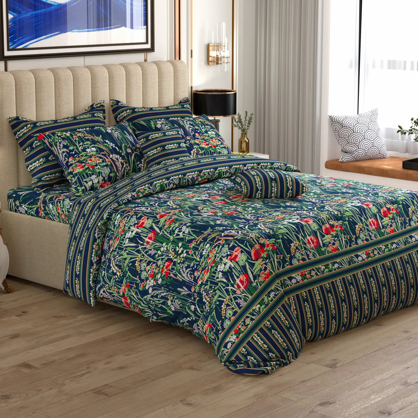 Xara 8 pcs king reversible quilt cover set bedsheet 8501-02
