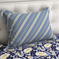 Xara Dark Blue Floral Stripe Border Bed Sheet Set - 8505-06