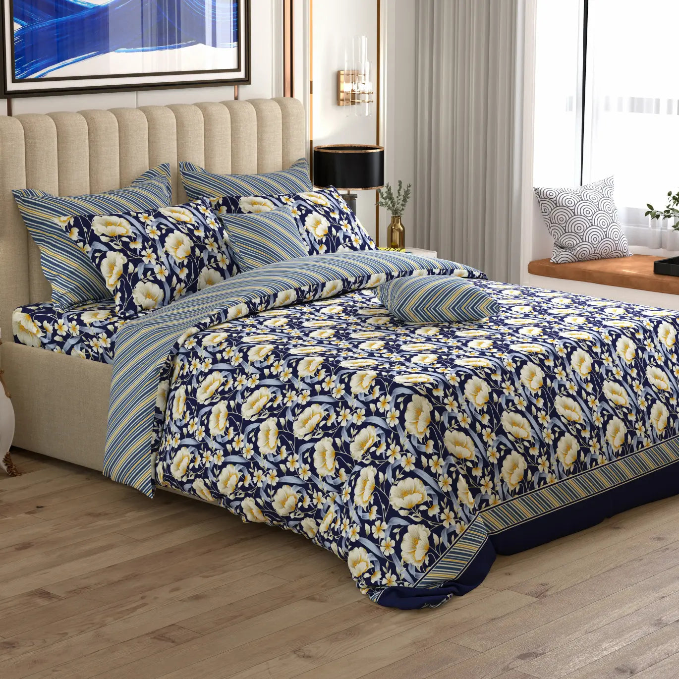 Xara 8 pcs king reversible quilt cover set bedsheet 8505-06