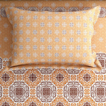 Xara Mustard Yellow Floral Bed Sheet Set with Striped Border